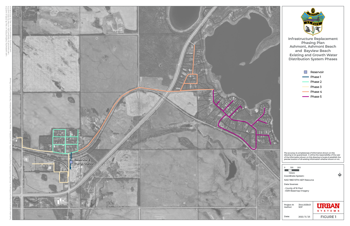 The County of St. Paul phased approach for water and wastewater infrastructure replacements and upgrades for the Hamlet of Ashmont as part of the LAM Water project.