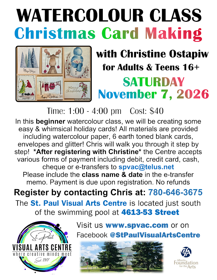 St. Paul Visual Arts Centre event poster for Watercolour Class on November 7, 2026
