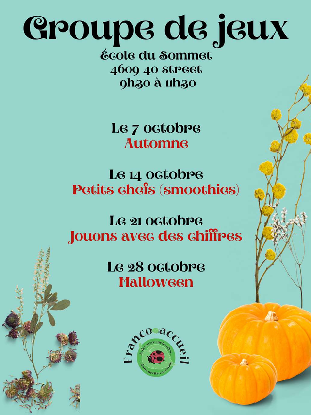 ACFA Regionale de Saint-Paul event poster for Groupe de Jeux in October 2026 in St. Paul, Alberta
